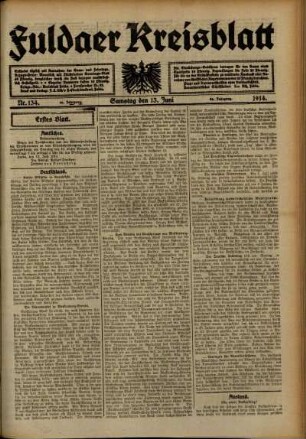 Erste Ausgabe vom Samstag, den 13. Juni 1914.