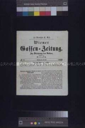 Zeitung: Wiener Gassen-Zeitung. Zur Belehrung des Volkes, geschrieben von Terzky; Wien, 10. Juni 1848