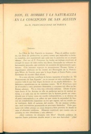 Dios, el hombre y la naturaleza en la concepción de San Agustín