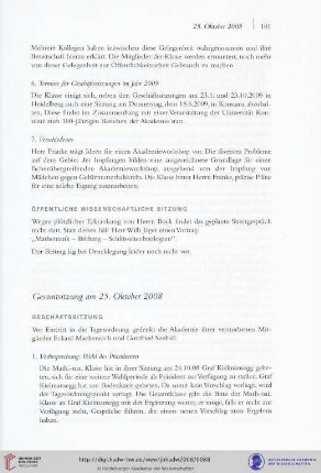 Gesamtsitzung am 25. Oktober 2008