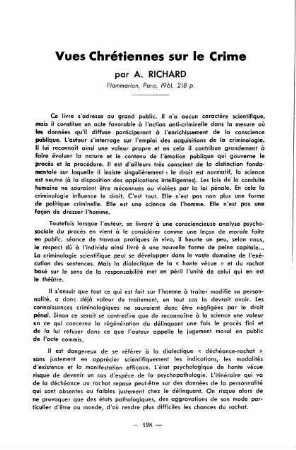 198-199, Vues Chrétiennes sur le Crime, par A. Richard