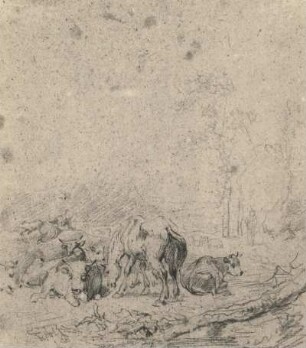 Rinderherde mit Pferd : Klengel-Album von Kirchbach. Rinderherde mit Pferd. Röthelzeichnung (vor 1824; J. C. Klengel)