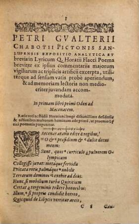 Petri Gvalterii Chabotii Pictonis Sanlupensis in Q. Horatii Flacci poema expositio analytica : ex ipsius commentariis majoribus triplicis artificii exscripta. ... Editio secunda castigatior ...