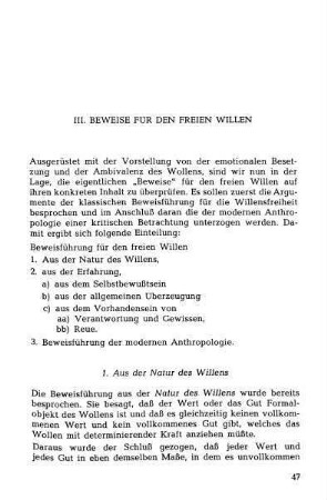 III. "Beweise" für den freien Willen