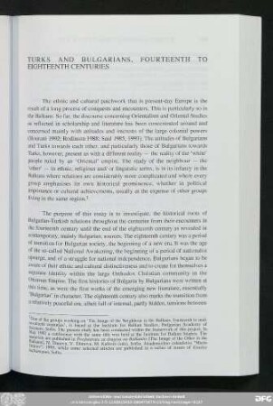 Turks And The Bulgarians, Fourteenth To Eighteenth Centuries