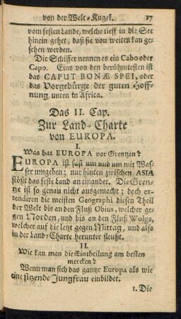 Das II. Cap. Zur Land-Charte von Europa