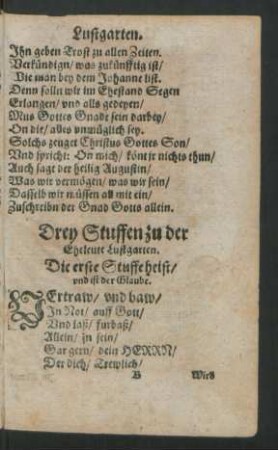Drey Stuffen zu der Eheleute Lustgarten.