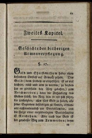 Zweytes Kapitel. Geschichte der bisherigen Armenverpflegung.