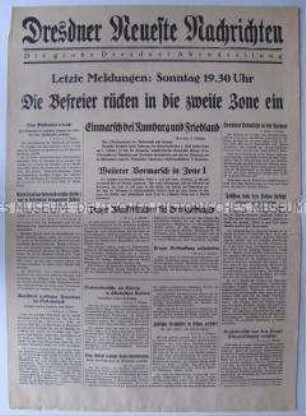 Abendausgabe (Nachrichtenblatt) der "Dresdner Neueste Nachrichten" zum Einmarsch der Wehrmacht in das Sudetenland