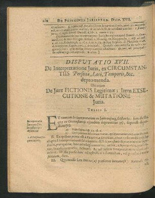 Disputatio XVII. De Interpretatione Iuris, ex Circumstantiis Personae, Loci, Temporis, &c. depromenda.
