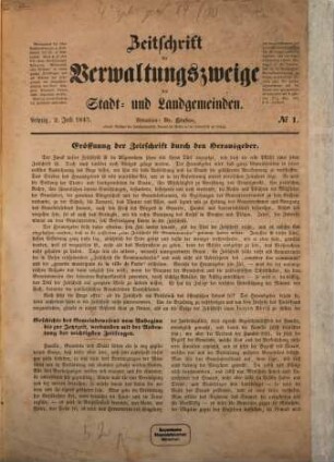 Zeitschrift für Verwaltungszweige der Stadt- und Landgemeinden. 1845, Nr. 1 - 2 [u.] 4