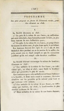 Programme des prix proposés en faveur de l'économie rurale, pour être décernés en 1826.