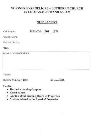 BOARD OF PROPERTIES