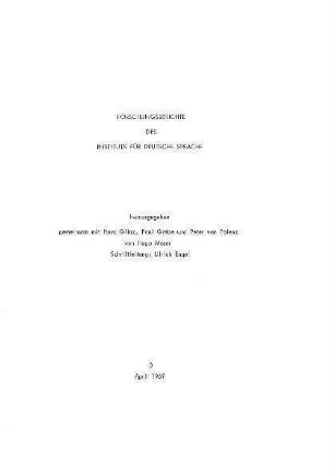 Forschungsberichte des Instituts für deutsche Sprache (1969)