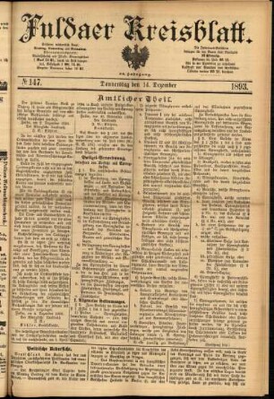 Erste Ausgabe vom Donnerstag, den 14. Dezember 1893.