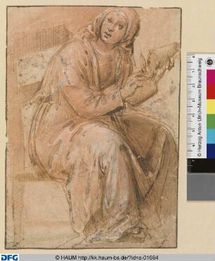 Sitzende Frau mit Spindel