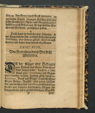 Caput XXXIV. Von Beweisung durch Briefliche Uhrkunden.