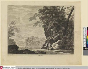 [Landschaft mit rastenden Personen an einem Fluss]