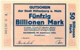 Geldschein / Notgeld, 50 Billionen Mark, 22.9.1923
