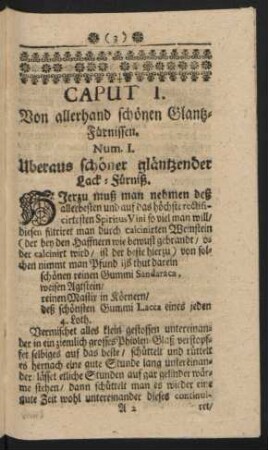 Caput I. Von allerhand schönen Glantz-Fürnissen.