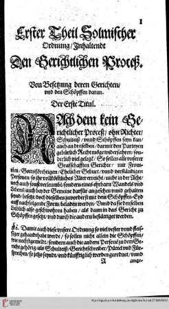 Theil I Titul I Von Besetzung deren Gerichten / vnnd den Schöpffen daran