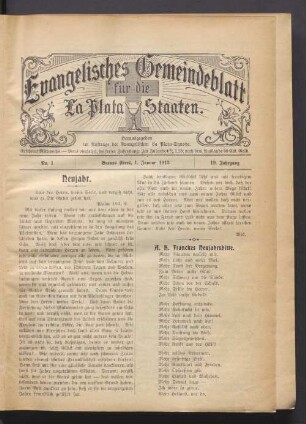 No. 1. Buenos Aires, 1. Januar 1913. 19. Jahrgang
