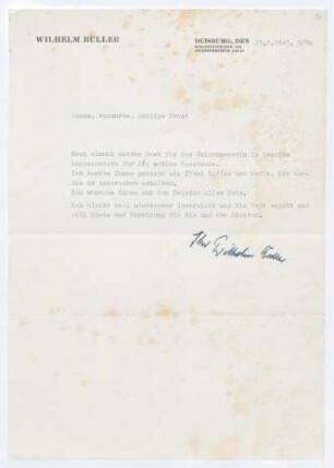 Brief von Wilhelm Buller an Margarete Hauptmann
