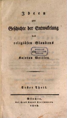 Ideen zur Geschichte der Entwickelung des religiösen Glaubens, 1
