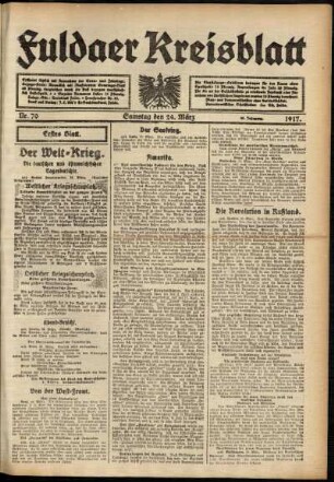 Erste Ausgabe vom Samstag, den 24. März 1917.