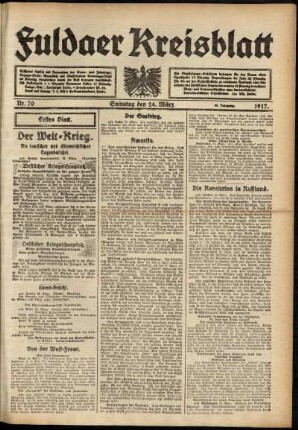 Erste Ausgabe vom Samstag, den 24. März 1917.
