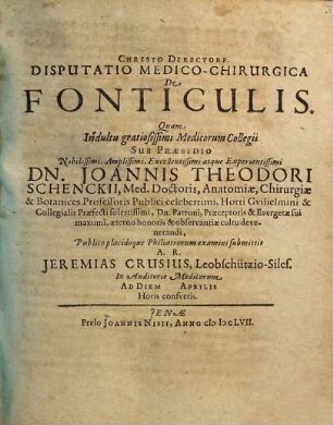 Disputatio Medico-Chirurgica De Fonticulis