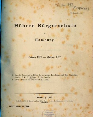Höhere Bürgerschule zu Hamburg : Ostern ... - Ostern .... 1876/77