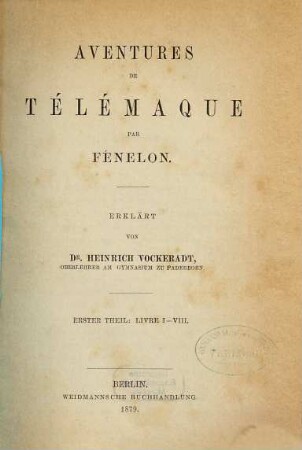 Aventures de Télémaque. 1, Livre I - VIII