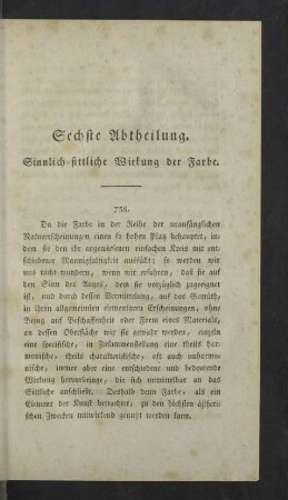 Sechste Abtheilung. Sinnlich-sittliche Wirkung der Farbe.