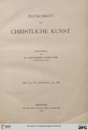 15: Zeitschrift für christliche Kunst