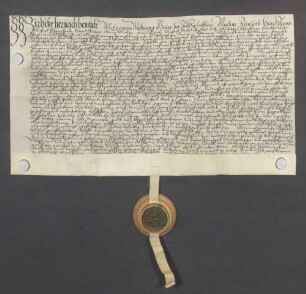 Wolf Geier, Schultheiß, und genannte Mitglieder des Gerichts zu Ubstadt beurkunden eine Gültverschreibung des Georg Sauer und seiner Ehefrau Anna über 40 Gulden gegenüber Johann Rehm, Kirchenkollektor am Bruhrain.