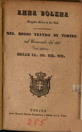 Anna Bolena : tragedia lirica in due atti