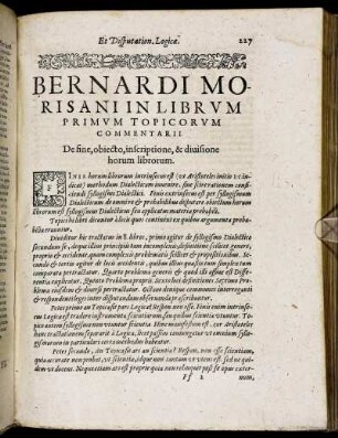 Bernardi Morisani In Librum Primum Topicorum Commentarii