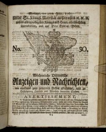 No. 30. Montags, den 27ten Julii, 1767.
