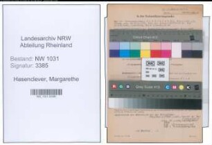 Entnazifizierung Margarethe Hasenclever , geb. 27.05.1915 ()