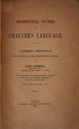 Grammatical studies of Chaucer's language