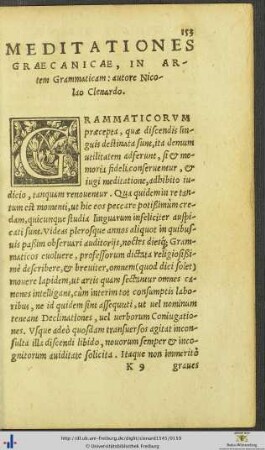 Meditationes Graecanicae In Artem Grammaticam Autore Nicolao Clenardo