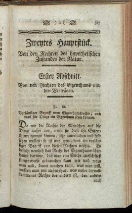 Zweytes Hauptstück. Von den Rechten des hypothetischen Zustandes der Natur.