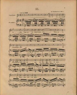 Dichterliebe : Lieder-Cyclus aus d. Buch der Lieder von Heinrich Heine ; für 1 Singstimme mit Begl. d. Pianoforte ; op. 48,1.2, 2. 23 S. - Enth.: Nr. 9. Das ist ein Flöten u. Geigen. Nr. 10. Hör' ich das Liedchen klingen. Nr. 11. Ein Jüngling liebt ein Mädchen. Nr. 12. Am leuchtenden Sommermorgen. Nr. 13. Ich hab' im Traum geweint. Nr. 13. Allnächtlich im Traume. Nr. 15. Aus alten Märchen winkt es. Nr. 15. Die alten bösen Lieder