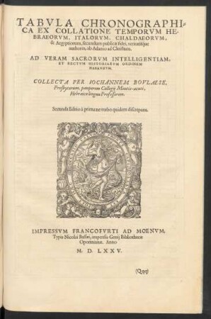 Tabula Chronographica Collatione Temporum Hebraeorum, Italorum, Chaldaeorum, & Aegyptiorum ... Ab Adamo ad Christum.