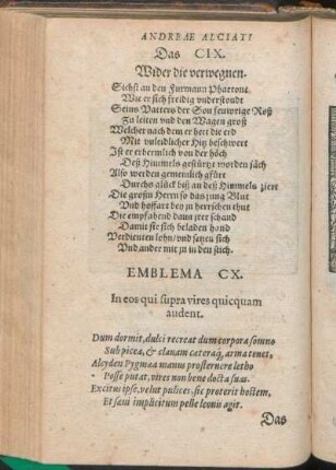 Emblema CX. In eos qui supra vires quicquam audent.