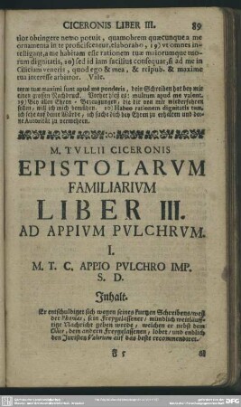 Epistolarum Familiarum Liber III. Ad Appium Pulchrum
