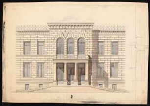 Rittergut Börnicke: Teilaufriss des Vorderseite mit Eingangsfreitreppe und Schnitt der Fassade