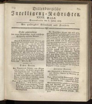 XXVII. Stück... den 6. Julius 1805 - XXX. Stück... den 27. Julius 1805.