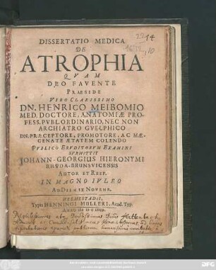 Dissertatio Medica De Atrophia